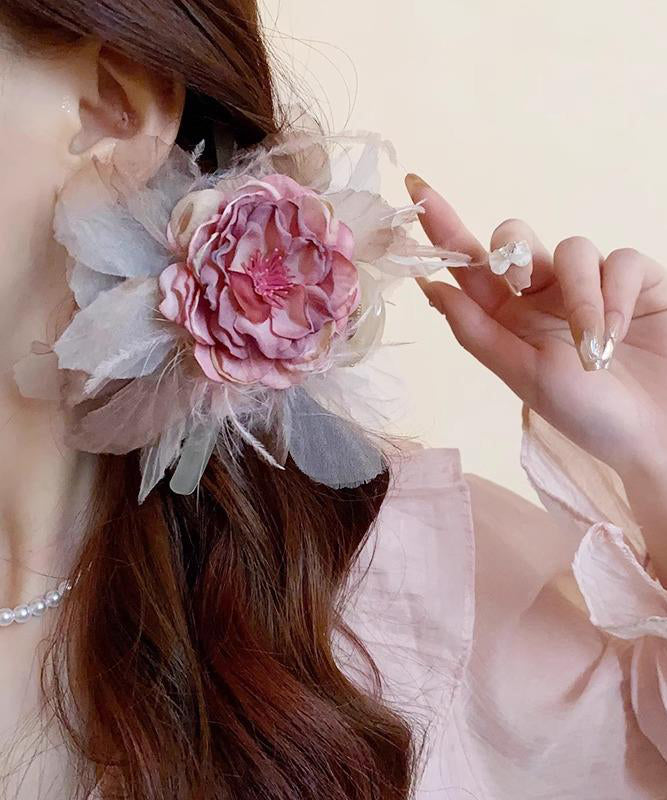 Style Fabric Floral Hairpin Acrylic Pink