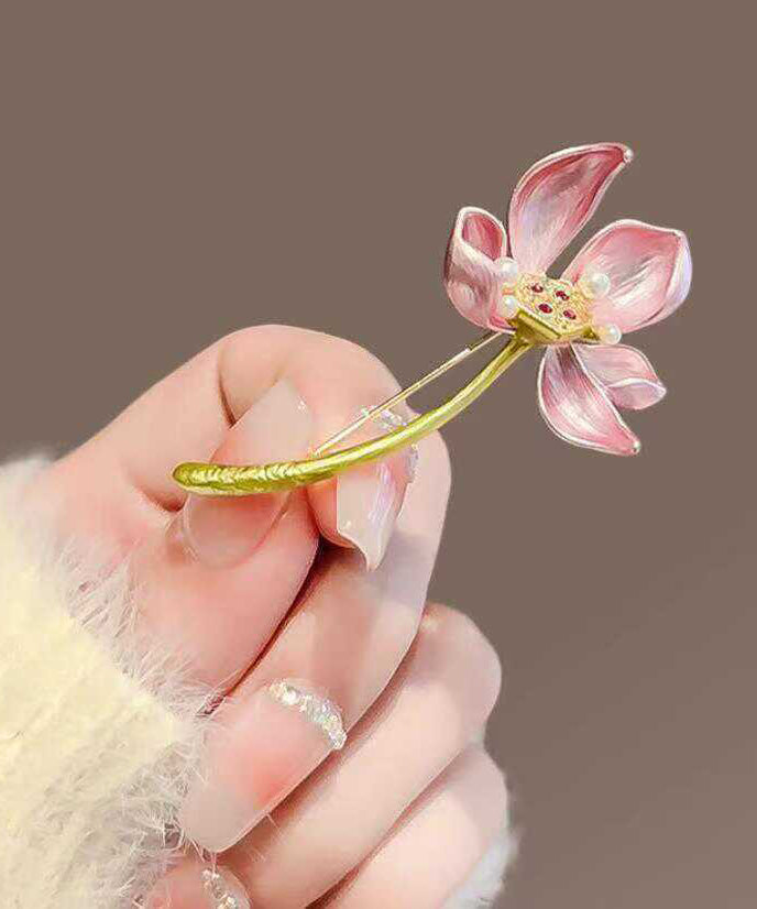 Style Pink Copper Alloy Lotus Hairpin TS019