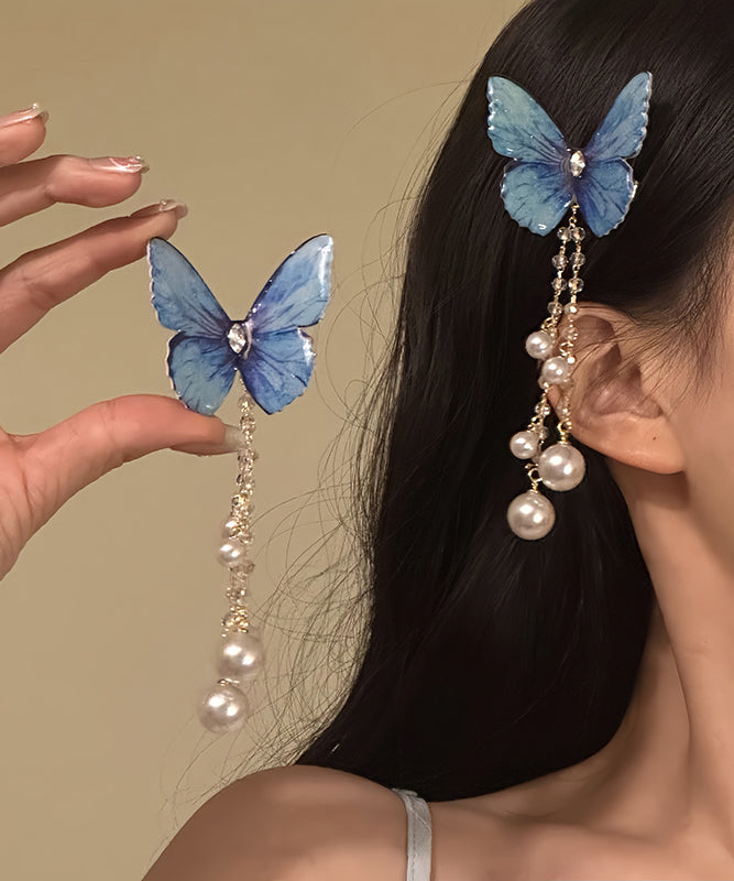 Butterfly Hairpin Style Zircon Tassel Pearl Purple Alloy