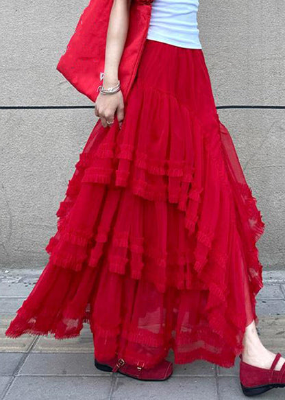 Waist Tulle Skirt Cake Elastic Red Style Maxi Summer