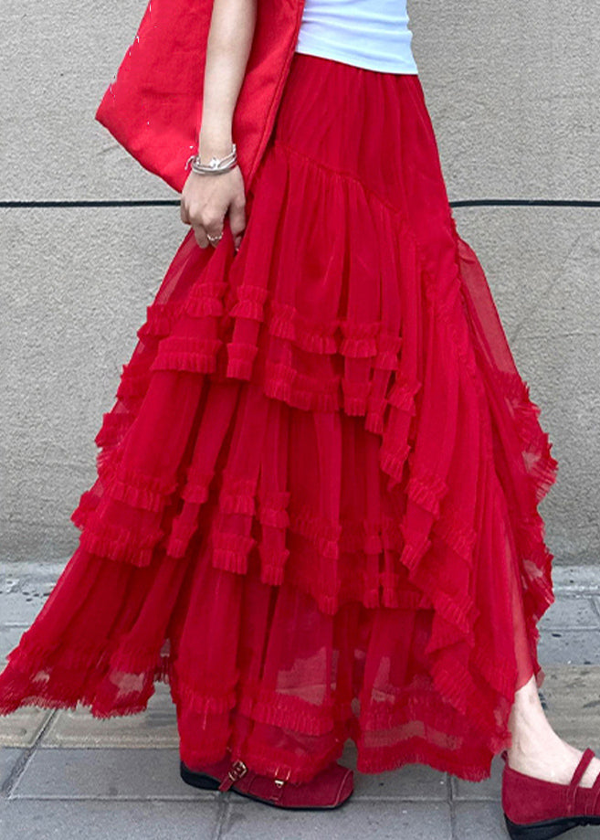 Waist Tulle Skirt Cake Elastic Red Style Maxi Summer