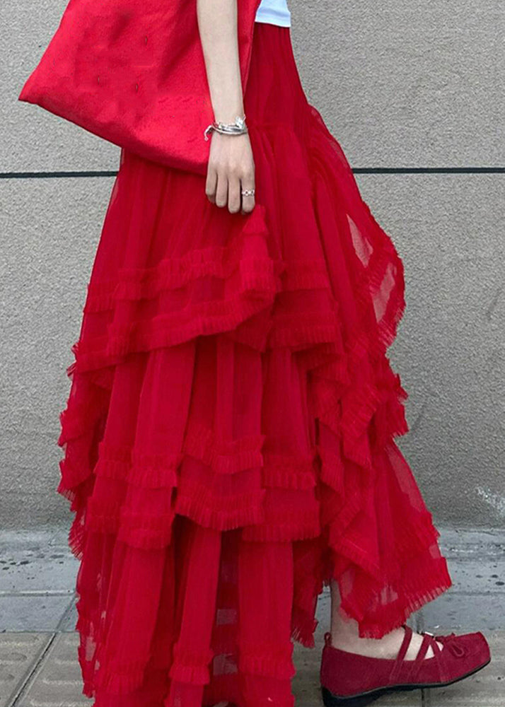 Waist Tulle Skirt Cake Elastic Red Style Maxi Summer