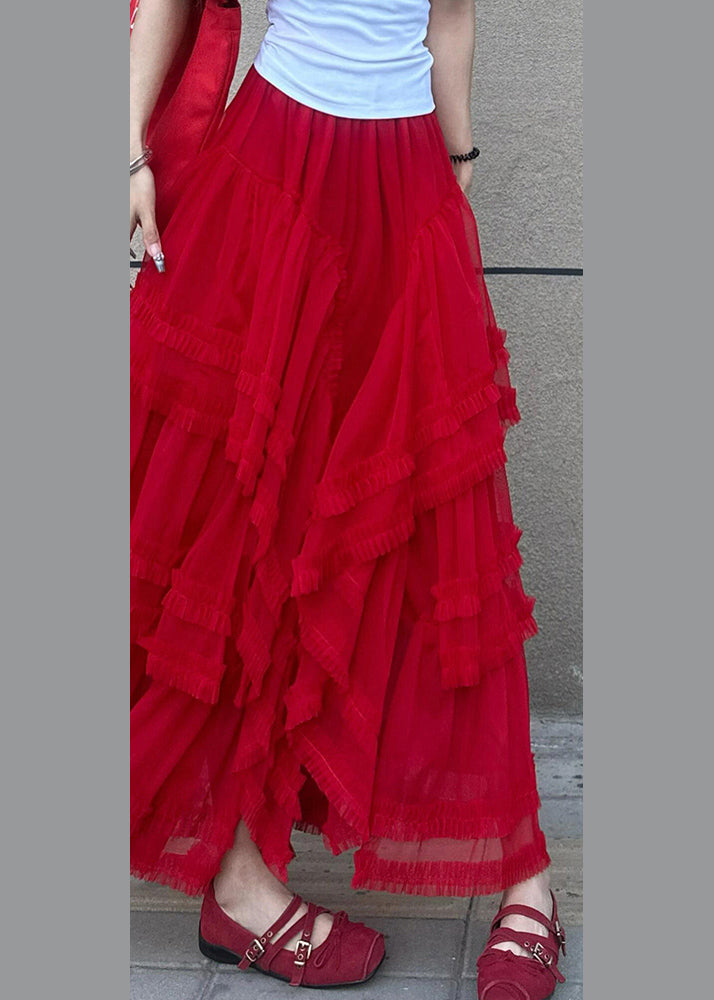 Waist Tulle Skirt Cake Elastic Red Style Maxi Summer