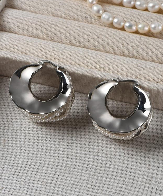 Hoop Silver Style Silk Earrings Sterling Pearl