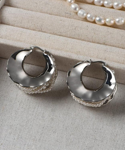 Hoop Silver Style Silk Earrings Sterling Pearl