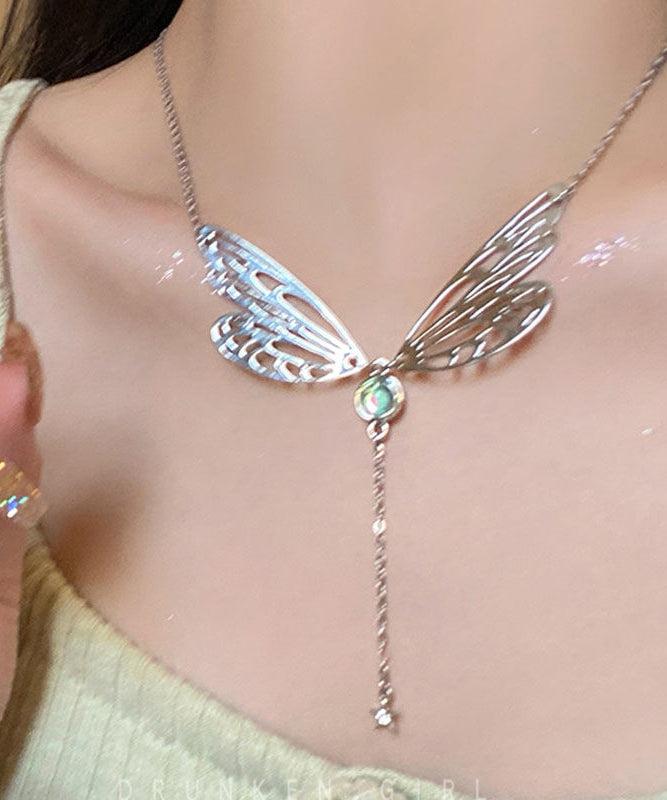 Style Lariat Out Tassek Butterfly Stainless Wing Steel Hollow