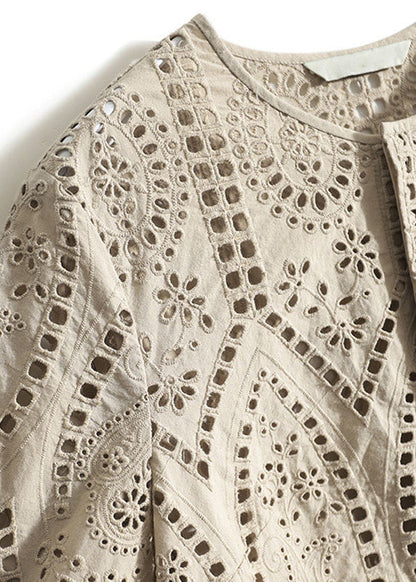 Style Top Out Green Tea Embroidered Fall Cotton Hollow