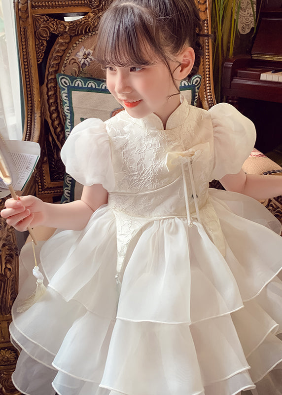 Button Maxi Tassel Style Dress Kids Tulle White Summer