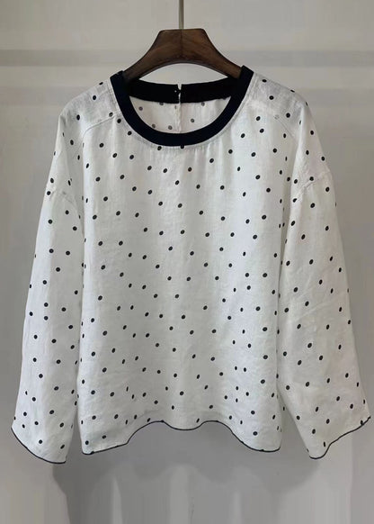 Cotton Blouse Tops Style Oversized Dot Fall White