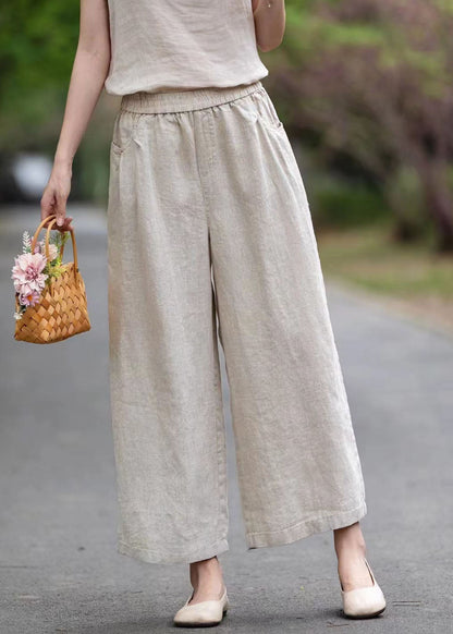 Oversized Summer Pants Pockets Wide White Style Leg Linen