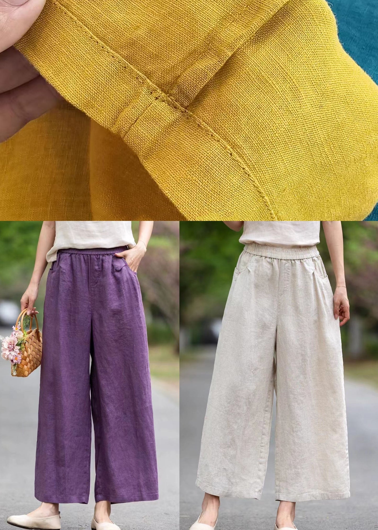 Oversized Summer Pants Pockets Wide White Style Leg Linen