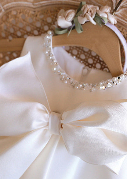 Style White Sequins Bow Kids Long Dress Sleeveless YS027