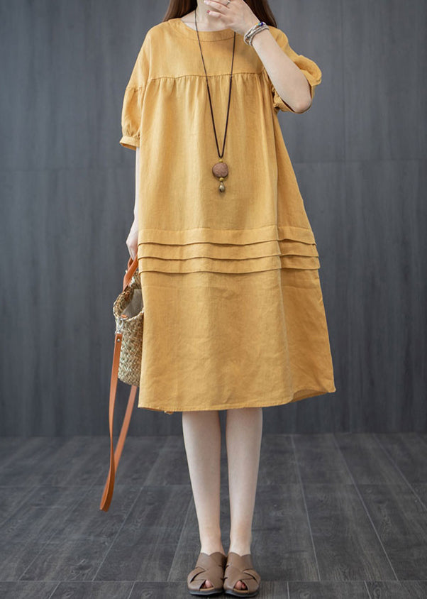 Mid Summer Patchwork Yellow Dress Wrinkled Style Oversized