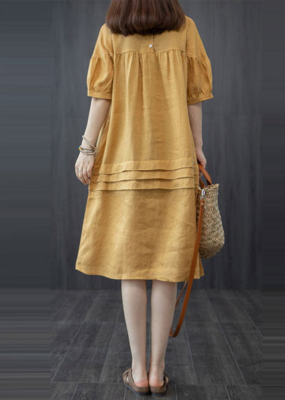 Mid Summer Patchwork Yellow Dress Wrinkled Style Oversized
