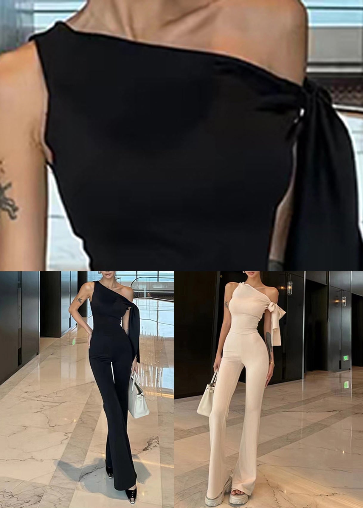 Trousers One Knit Shoulder Stylish Flared Top Two Apricot And