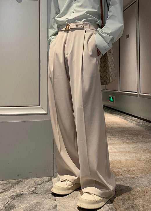 Waist Mens Pockets High Apricot Pants Spandex Stylish Fall