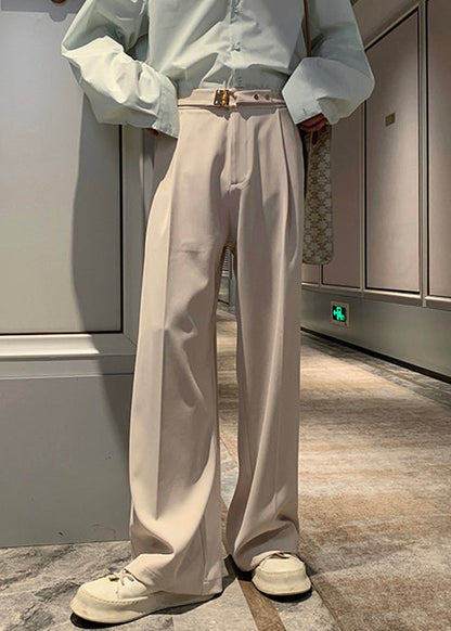 Waist Mens Pockets High Apricot Pants Spandex Stylish Fall