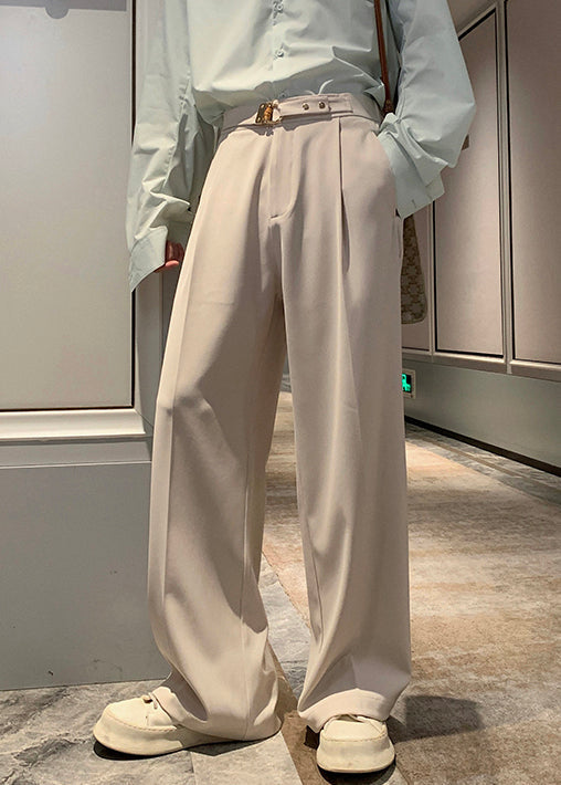 Waist Mens Pockets High Apricot Pants Spandex Stylish Fall