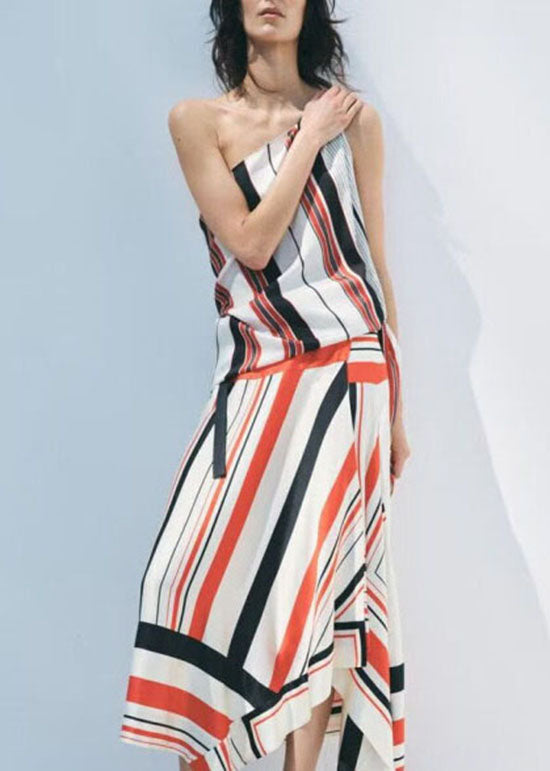 Set Two Design Summer Asymmetrical Silk Stylish Striped Pieces
