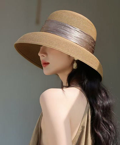 Stylish Woven Beige Straw Hat Floppy Sun Breathable