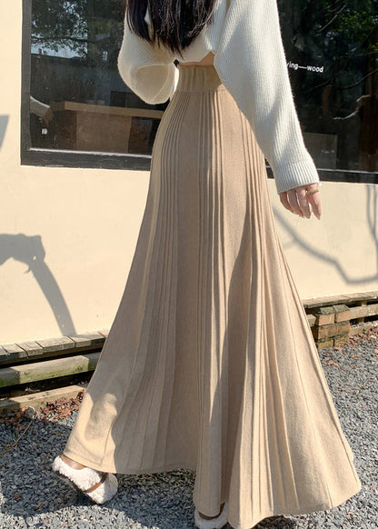 Stylish Beige Exra Large Hem Knit A Line Skirt Spring YP055