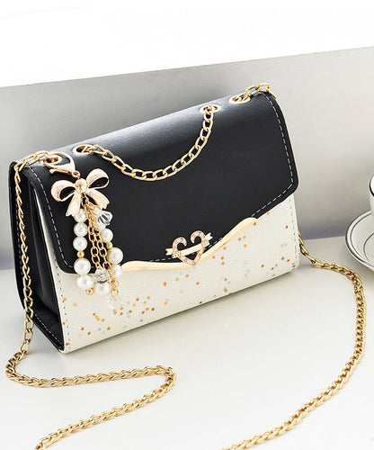 Stylish Bag Flap Faux Beige Leather Chain Linked