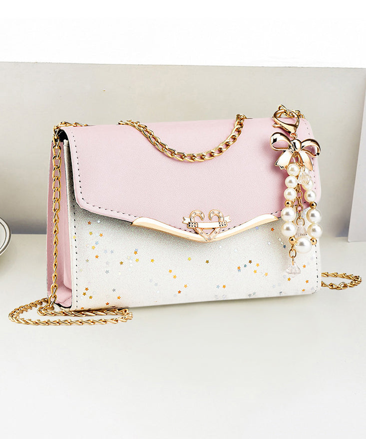 Stylish Bag Flap Faux Beige Leather Chain Linked