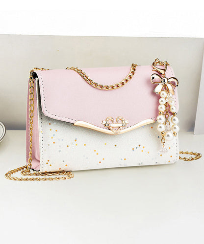 Stylish Bag Flap Faux Beige Leather Chain Linked