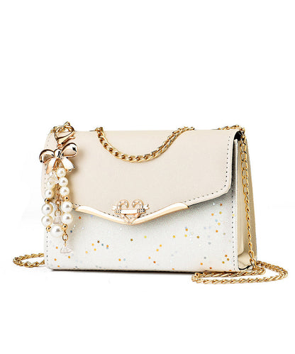 Stylish Bag Flap Faux Beige Leather Chain Linked