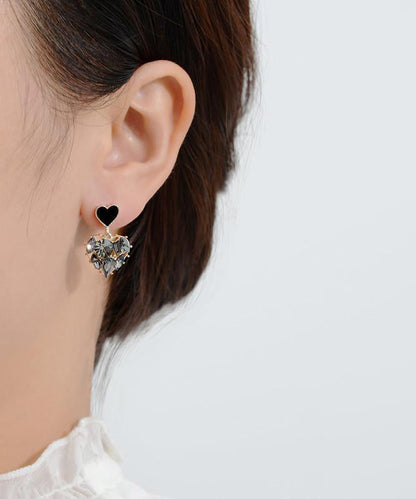 Earrings Zircon Drop Black Alloy Stylish Love