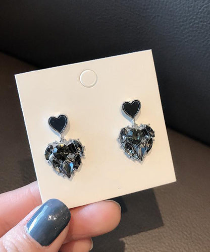Earrings Zircon Drop Black Alloy Stylish Love