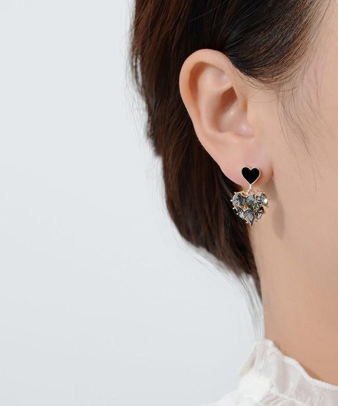 Earrings Zircon Drop Black Alloy Stylish Love