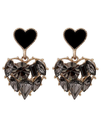 Earrings Zircon Drop Black Alloy Stylish Love