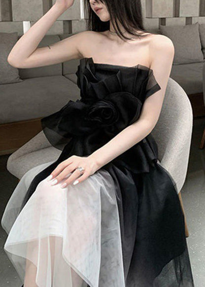 Stylish Black Asymmetrical Patchwork Tulle 2 Piece Outfit Summer XX025