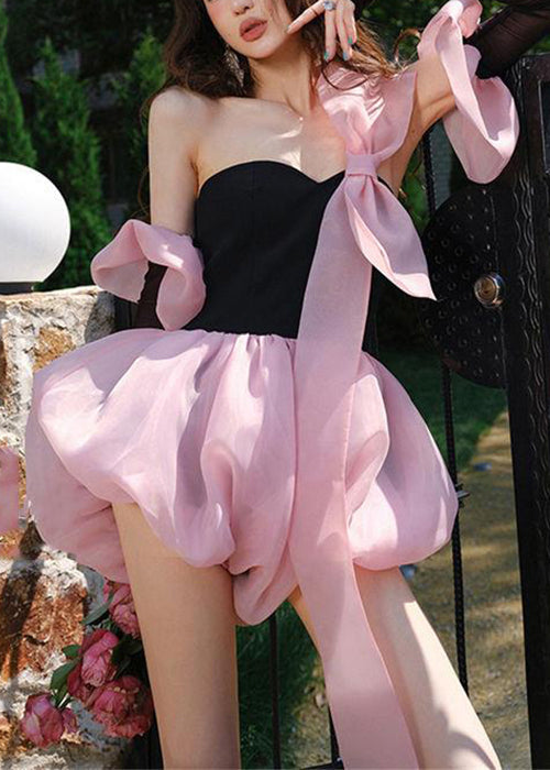 Bow Summer Cotton Jumpsuit Mini Stylish Black Patchwork