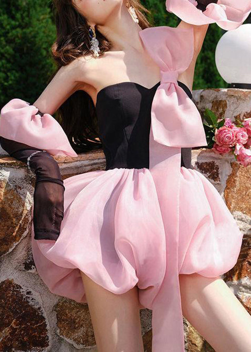 Bow Summer Cotton Jumpsuit Mini Stylish Black Patchwork