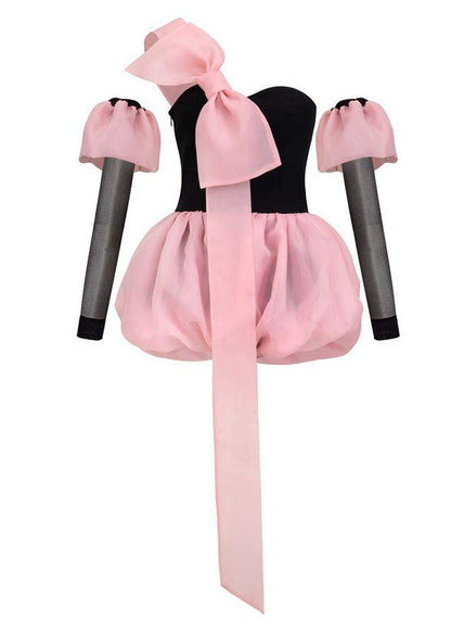 Bow Summer Cotton Jumpsuit Mini Stylish Black Patchwork