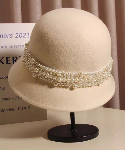 Bucket Black Woolen Nail Hat Handmade Bead Stylish