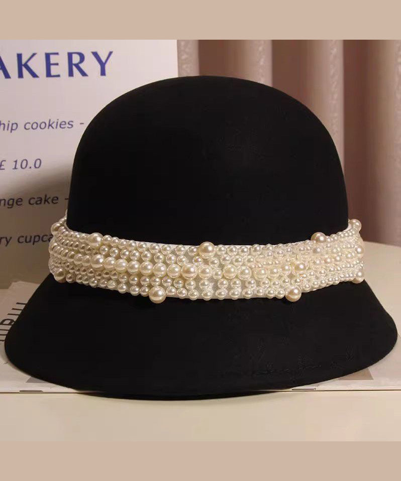 Woolen Black Bucket Handmade Stylish Bead Hat Nail