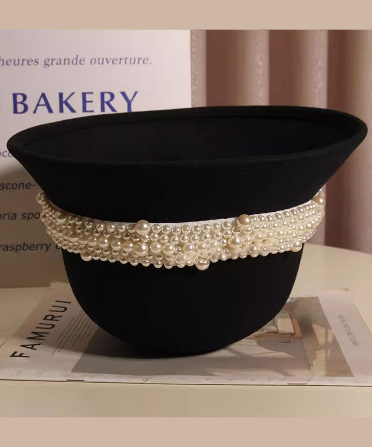 Woolen Black Bucket Handmade Stylish Bead Hat Nail