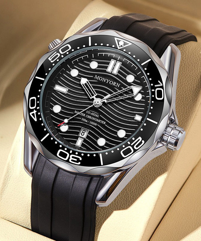 Metal Silicone Stylish Quartz Movement Men Black Watches