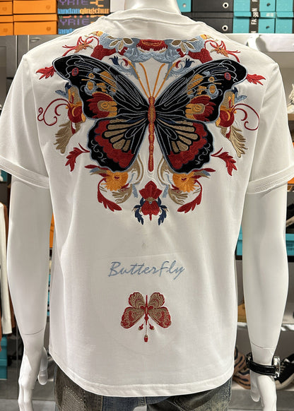 Summer Mens Embroideried Black T O-Neck Stylish Shirt