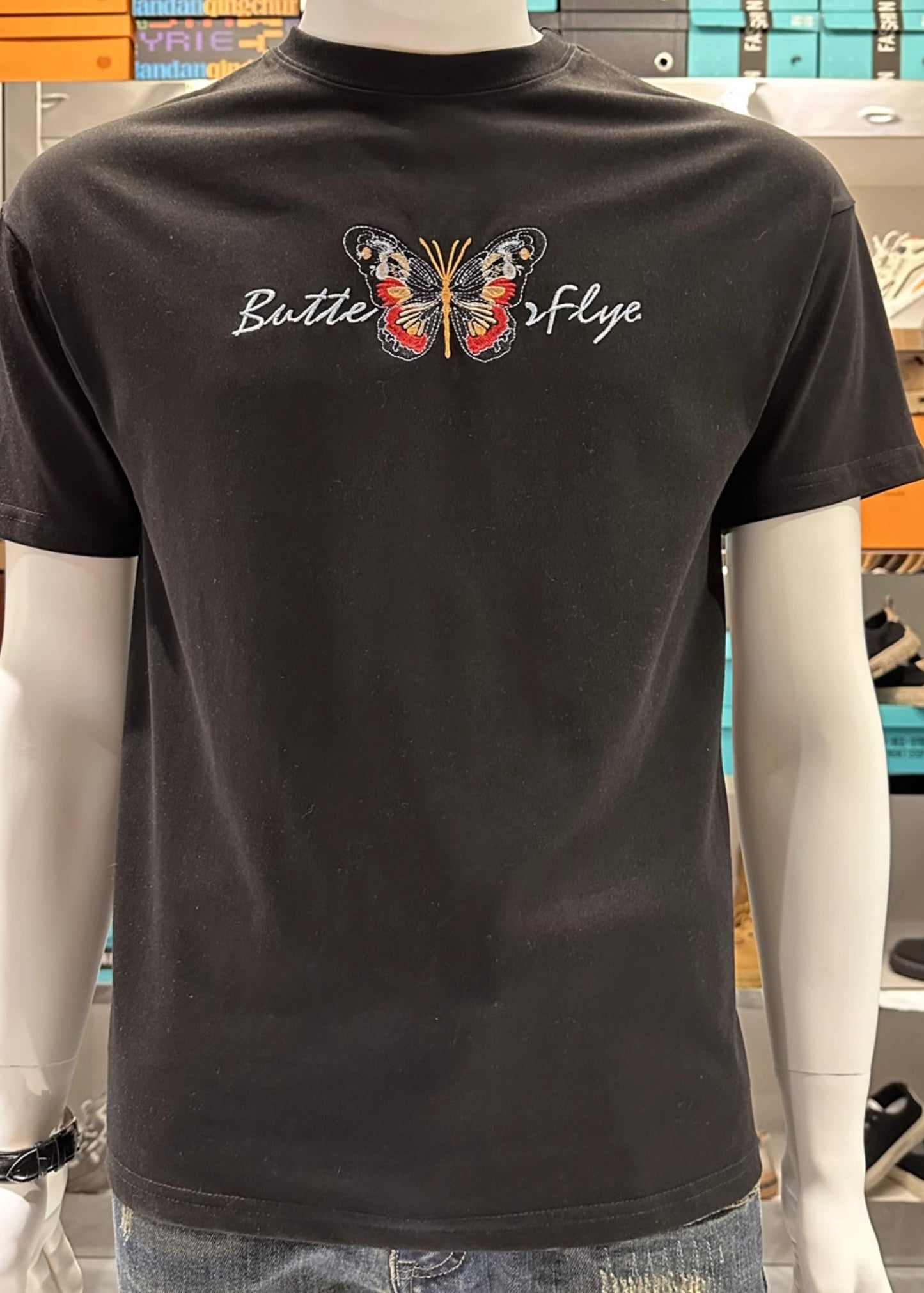 Summer Mens Embroideried Black T O-Neck Stylish Shirt