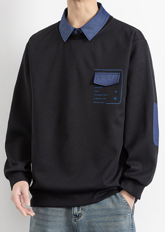 Pieces False Cotton Stylish Peter Patchwork Black Pan Collar Two