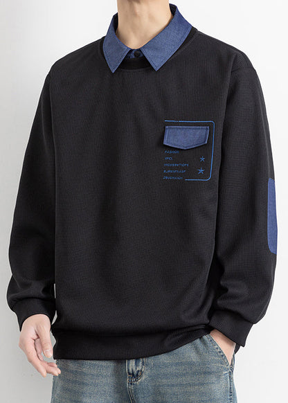 Pieces False Cotton Stylish Peter Patchwork Black Pan Collar Two