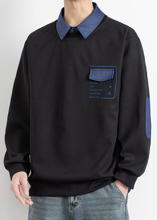 Pieces False Cotton Stylish Peter Patchwork Black Pan Collar Two