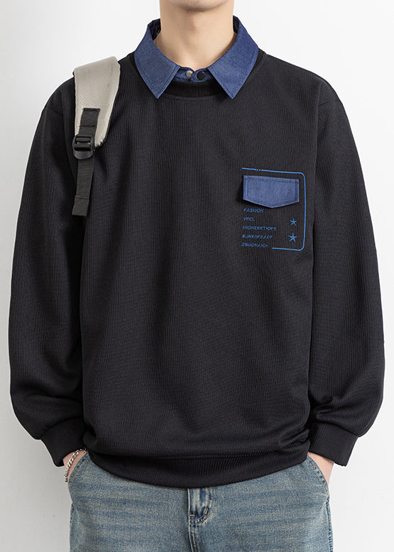 Pieces False Cotton Stylish Peter Patchwork Black Pan Collar Two