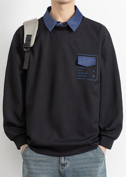 Pieces False Cotton Stylish Peter Patchwork Black Pan Collar Two