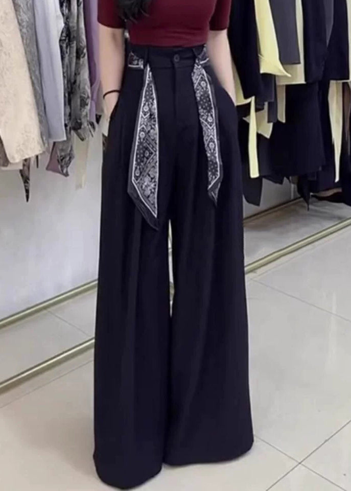 Wide Leg Stylish Pants Waist Black Spandex Fall High Pockets