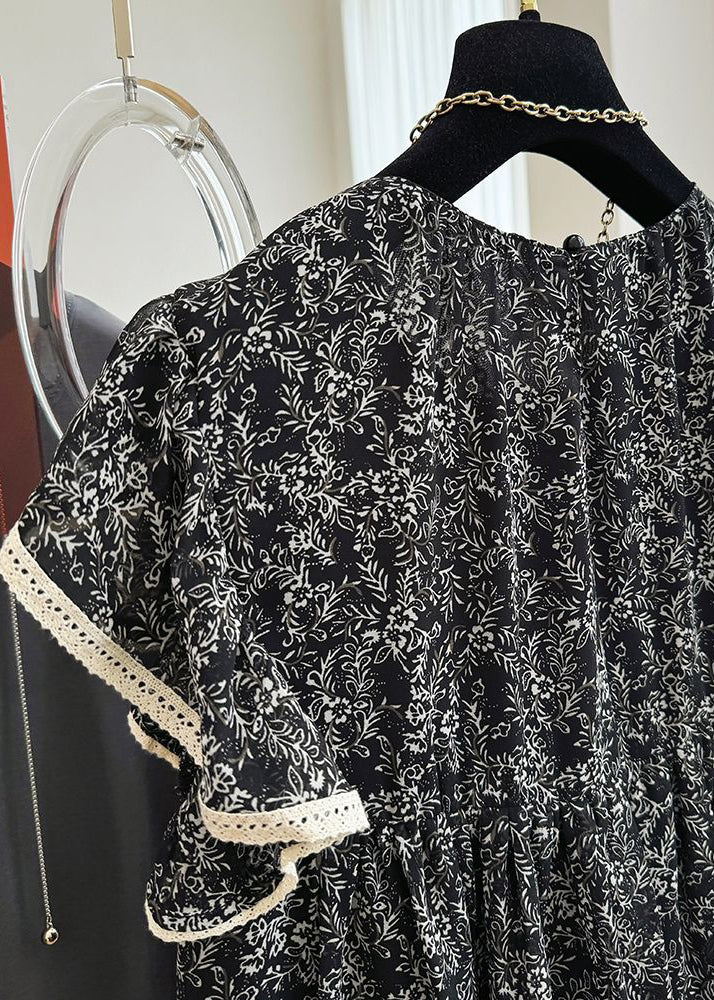 Tanks Chiffon Print Black Butterfly Stylish Sleeve